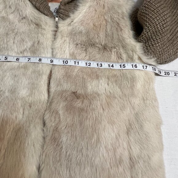 Élan Rabbit Fur Knit Bomber Jacket Sz S Korea 100% French Rabbit Hair Tan Wool - Picture 9 of 12